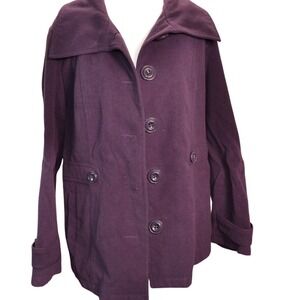 WEATHER TAMER Womens Plus Size 1X Plum Wool Blend Pea Coat‎ Jacket